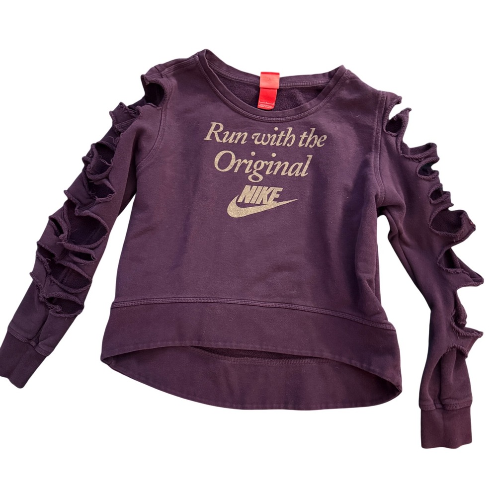 Nike Run‎ with Original Purple Cut Out Sleeve Sweatshirt Womens Large Pullover